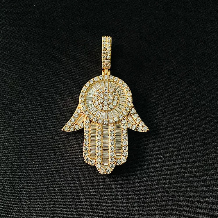Hamsa Hand Baguette Diamond Pendant