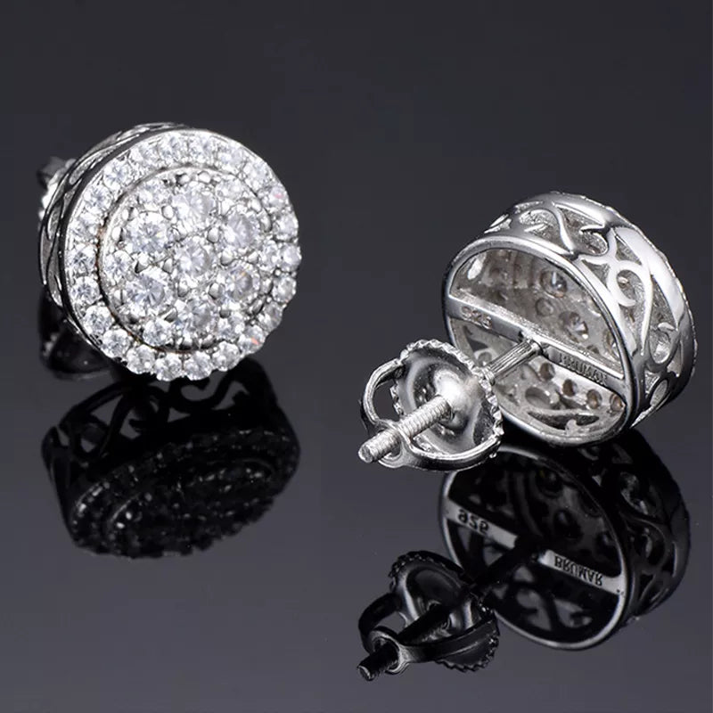 White Gold Round Full Ice Diamond Stud