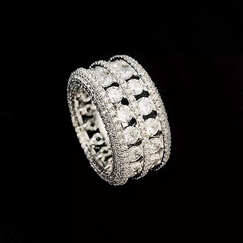 Double Row Diamond Round Band Ring