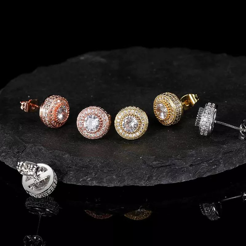 Round Diamond Center Stone Stud Earrings
