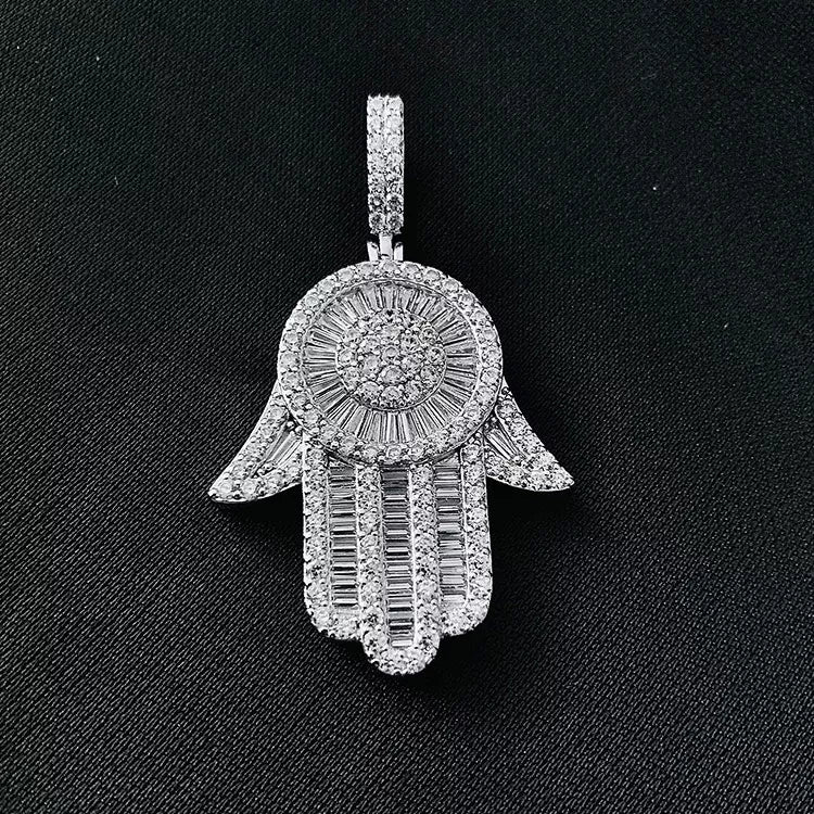 Hamsa Hand Baguette Diamond Pendant
